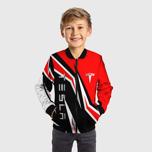 Детский бомбер ТЕСЛА - КРАСНЫЙ СПОРТИВНЫЙ / 3D-Черный – фото 3