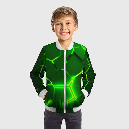 Детский бомбер 3D ПЛИТЫ НЕОН NEON GREEN HEXAGON РАЗЛОМ / 3D-Белый – фото 3