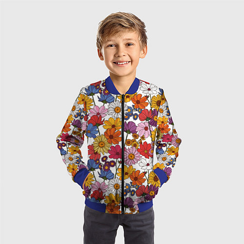 Детский бомбер Полевые Цветы на белом фоне / 3D-Синий – фото 3