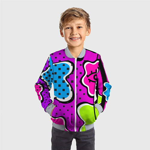 Детский бомбер Яркий абстрактный узор в стиле 90х, неоновые цвета / 3D-Серый – фото 3