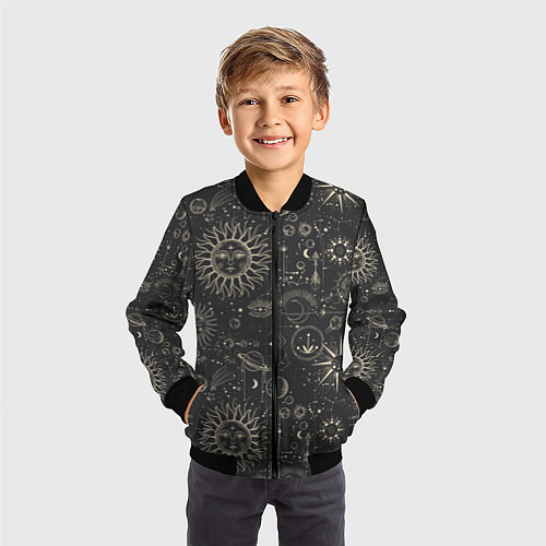 Детский бомбер Небесные тела, созвездия, солнце, космос, мистика / 3D-Черный – фото 3