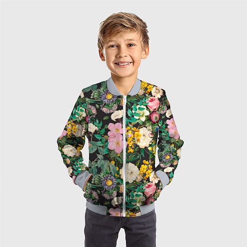 Детский бомбер Паттерн из летних цветов Summer Flowers Pattern / 3D-Серый – фото 3