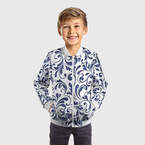 Детский бомбер Гжелевый рисунок / 3D-Белый – фото 3
