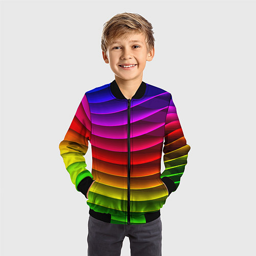 Детский бомбер Color line neon pattern Abstraction Summer 2023 / 3D-Черный – фото 3