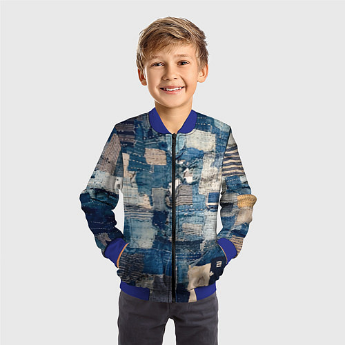 Детский бомбер Patchwork Jeans Осень Зима 2023 / 3D-Синий – фото 3