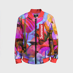 Бомбер детский Красочный летний цветочный паттерн Summer color pa, цвет: 3D-красный