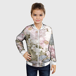 Бомбер детский Цветы Английский Садовый Узор, цвет: 3D-белый — фото 2
