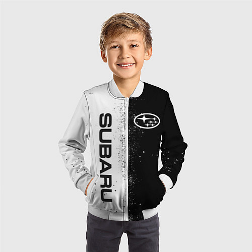 Детский бомбер СУБАРУ - SUBARU ЧЕРНО БЕЛЫЕ БРЫЗГИ КРАСКА / 3D-Белый – фото 3
