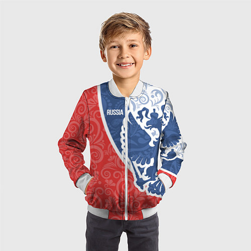 Детский бомбер ГЕРБ РОССИИ С УЗОРАМИ / 3D-Белый – фото 3