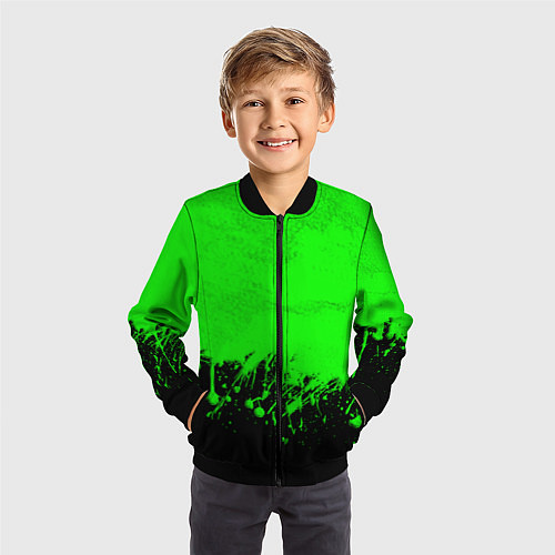 Детский бомбер САЛАТОВЫЕ НЕОНОВЫЕ БРЫЗГИ КРАСКИ / 3D-Черный – фото 3