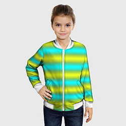 Бомбер детский Бирюзово-желтые неоновые полосы, цвет: 3D-белый — фото 2