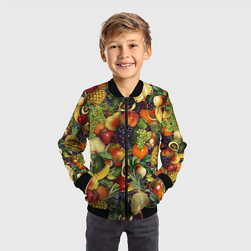 Детский бомбер Вкусные Летние Фрукты / 3D-Черный – фото 3