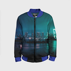 Бомбер детский Неоновый город с рекой - Светло-зелёный, цвет: 3D-синий