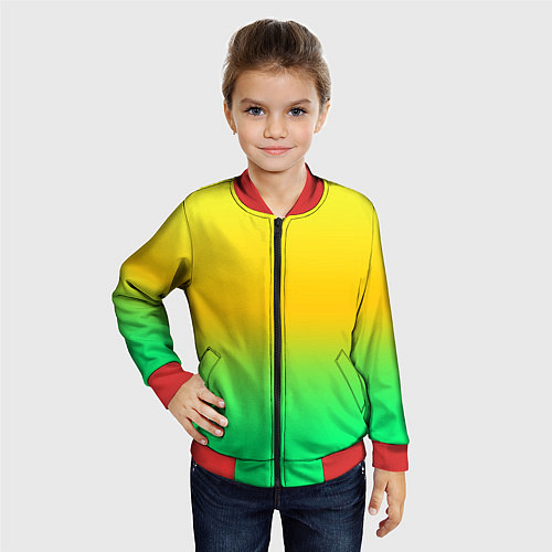 Детский бомбер Неоновый градиентный желто-зеленый фон / 3D-Красный – фото 4
