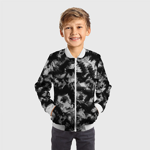 Детский бомбер Черно-белый абстрактный камуфляж / 3D-Белый – фото 3