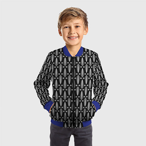Детский бомбер Черно-белый современный модный узор листья / 3D-Синий – фото 3