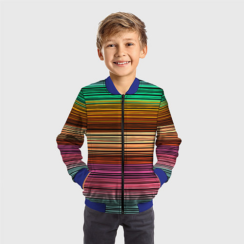 Детский бомбер Multicolored thin stripes Разноцветные полосы / 3D-Синий – фото 3