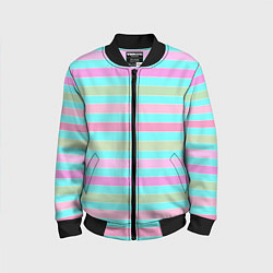Бомбер детский Pink turquoise stripes horizontal Полосатый узор, цвет: 3D-черный