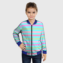 Бомбер детский Pink turquoise stripes horizontal Полосатый узор, цвет: 3D-синий — фото 2