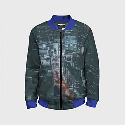 Бомбер детский Ночные улицы города с высоты - Белый, цвет: 3D-синий