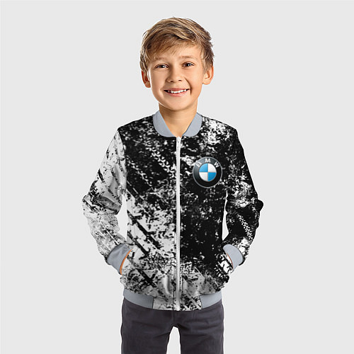Детский бомбер BMW : Испачканная ЧБ / 3D-Серый – фото 3