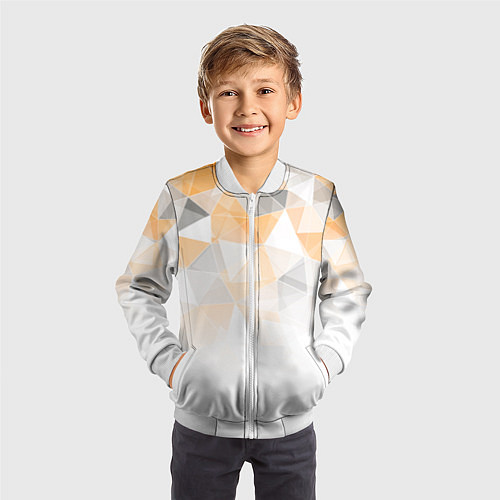 Детский бомбер Однотонный белый и желто-серый геометрический / 3D-Белый – фото 3