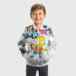 Бомбер детский Барт Симпсон на фоне стены с граффити, цвет: 3D-белый — фото 2