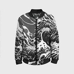 Детский бомбер Черно-белые волны