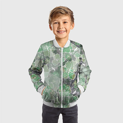 Детский бомбер Зеленые цветы на сером мраморном фоне / 3D-Белый – фото 3