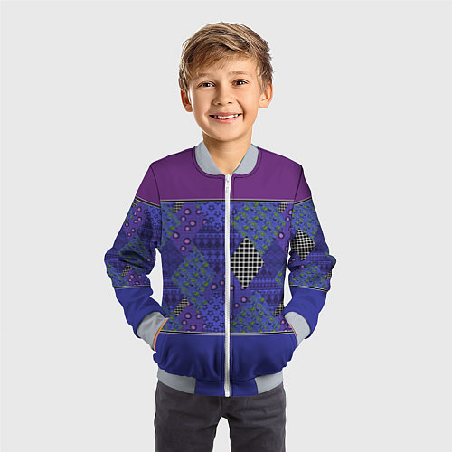 Детский бомбер Combined burgundy-blue pattern with patchwork / 3D-Серый – фото 3