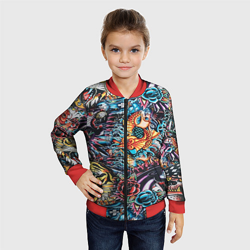 Детский бомбер Татуировки / 3D-Красный – фото 4
