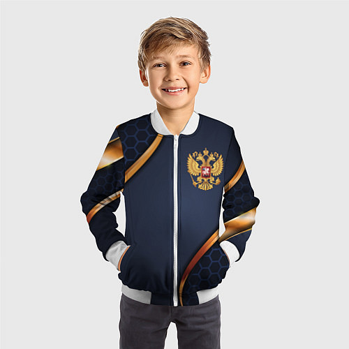 Детский бомбер Blue & gold герб России / 3D-Белый – фото 3