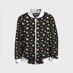 Бомбер детский 90s pattern on black, цвет: 3D-белый