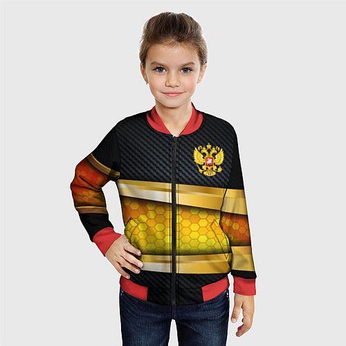 Детский бомбер Black & gold - герб России / 3D-Красный – фото 4