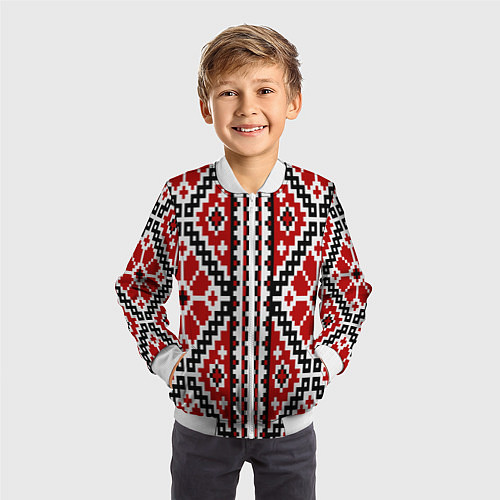 Детский бомбер Вышивка геометрический узор крест / 3D-Белый – фото 3