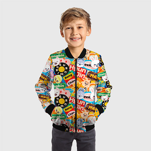 Детский бомбер Skzoo stickers characters / 3D-Черный – фото 3