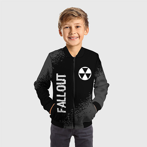 Детский бомбер Fallout glitch на темном фоне: надпись, символ / 3D-Черный – фото 3