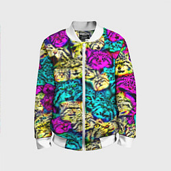 Бомбер детский Психоделические манулы, цвет: 3D-белый