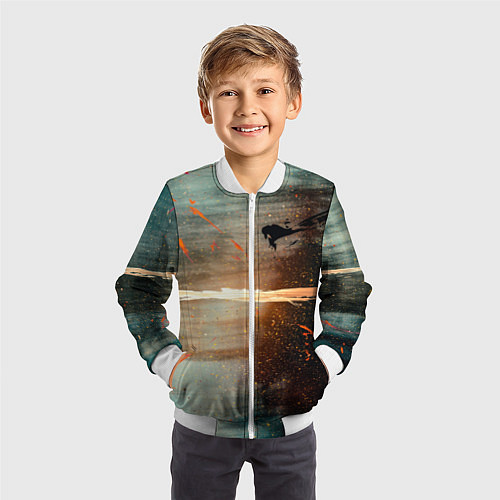 Детский бомбер Светло-синий абстрактный фон и брызки красок / 3D-Белый – фото 3