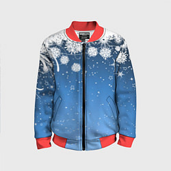 Бомбер детский Снежный узор на синем фоне, цвет: 3D-красный