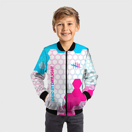 Детский бомбер Dead by Daylight neon gradient style: надпись, сим / 3D-Черный – фото 3