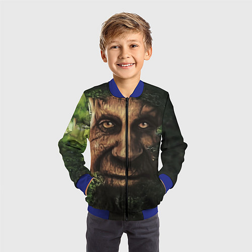 Детский бомбер Дерево с лицом мем Мудрое дерево / 3D-Синий – фото 3