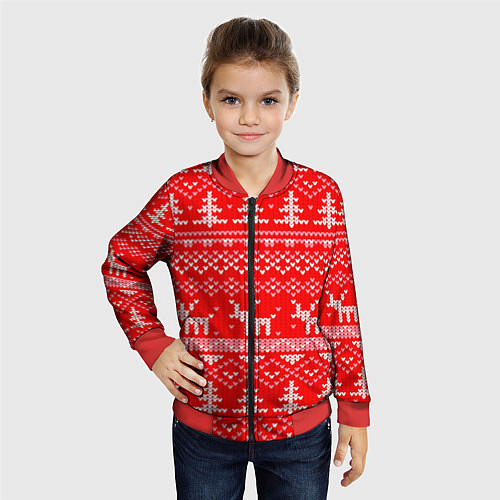 Детский бомбер Рождественский красный свитер с оленями / 3D-Красный – фото 4