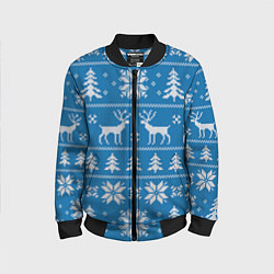 Бомбер детский Рождественский синий свитер с оленями, цвет: 3D-черный