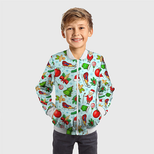 Детский бомбер Новогодний паттерн / 3D-Белый – фото 3