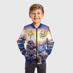 Бомбер детский Новогодняя елочка в деревне, цвет: 3D-синий — фото 2