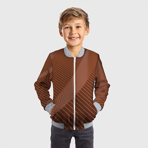 Детский бомбер Абстрактные белые линии на коричневом паттерне / 3D-Серый – фото 3