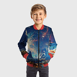 Бомбер детский Горы и бескрайний космос, цвет: 3D-красный — фото 2
