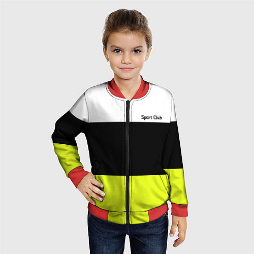 Детский бомбер Sport - полосатый желтый черный белый / 3D-Красный – фото 4
