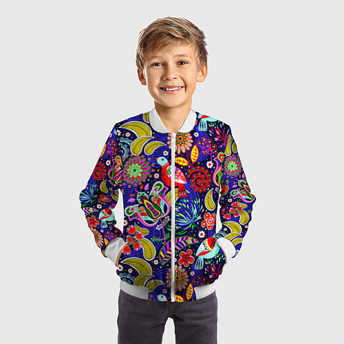 Детский бомбер Multicolored floral patterns / 3D-Белый – фото 3